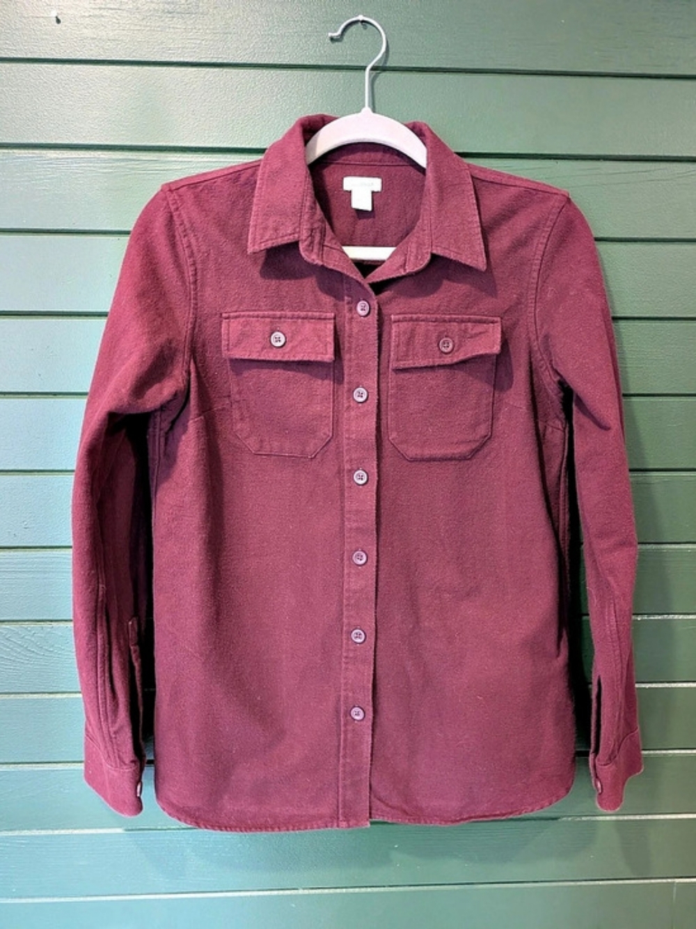 L.L.Bean Cotton Flannel Shirt Cotton Button Down Burgundy XS